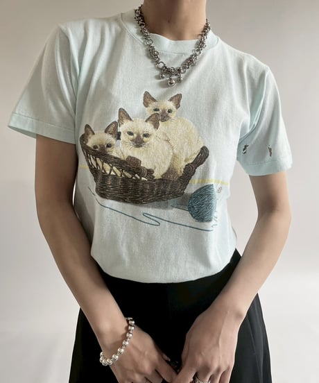 【USED】  Made in USA JERZEES Cat print T-Shirt/250510-028