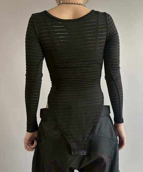【USED】 Striped Sheer Leotard Top / 251220-007