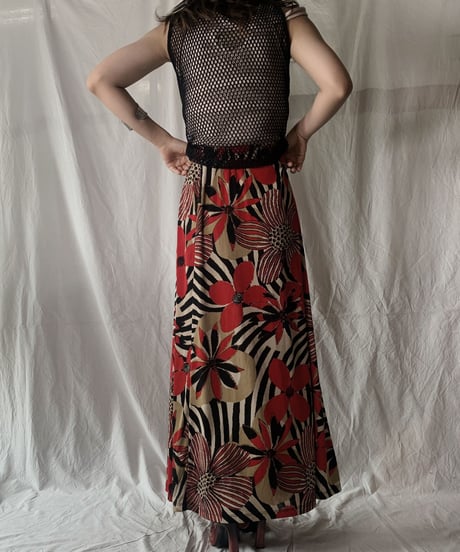 【USED】 Flower Patterned Spandex Long Skirt/ 210630-026