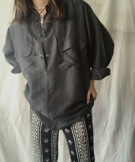 【RE;CIRCLE】 RE Lace Up Silk Pull Over Shirt① /210613-005