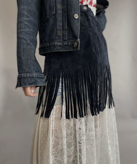 【USED】 Suede Leather Skirt Navy / 230304-010
