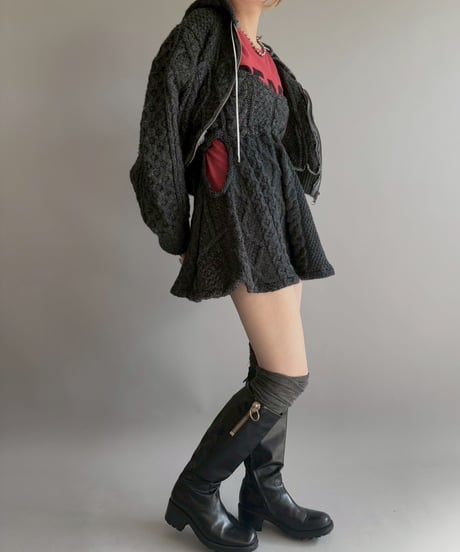 【RE;CIRCLE】 RE Aran Knit Double Zip-up Parka / Charcoal / 251030-006