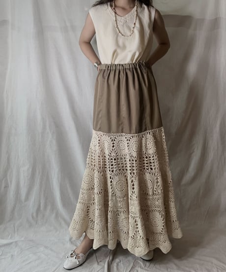 【RE;CIRCLE】 RE Crochet Long Skirt①/210512-016