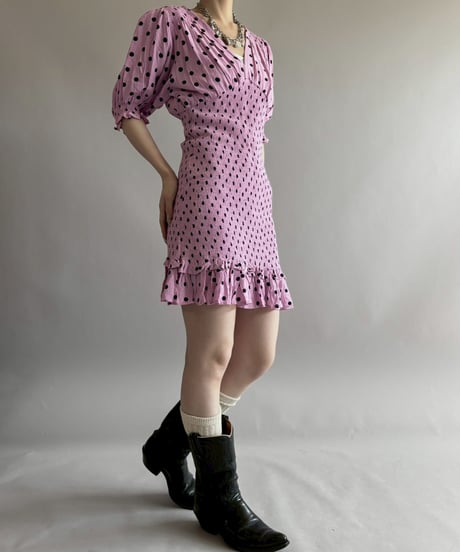 【USED】 Dot Pattern Shirring One-Piece/ 260404-008