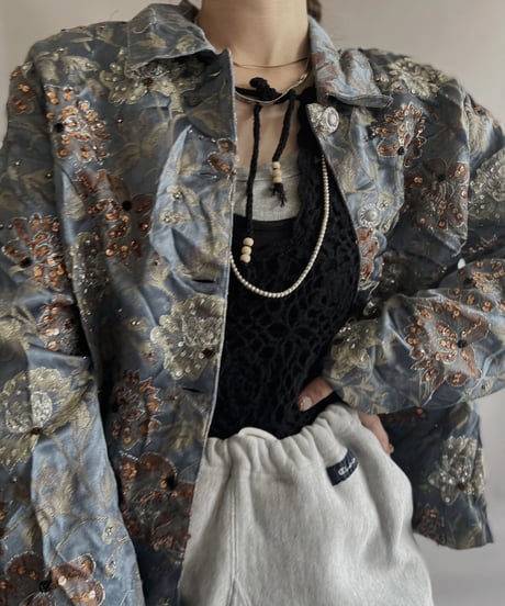 【USED】  Flower Pattern Spangle Jacket / 230408-023