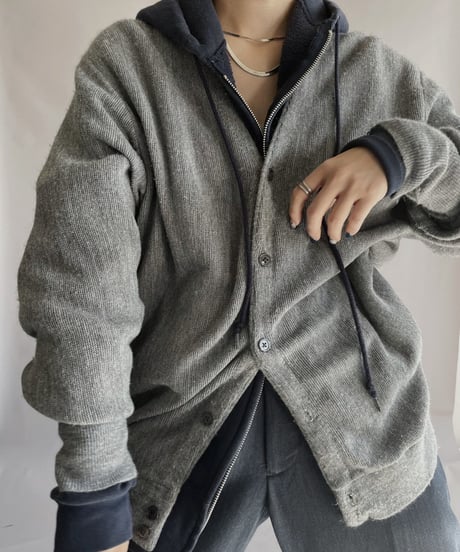 【USED】 IZOD Acrylic Knit Cardigan Gray / 230204-021