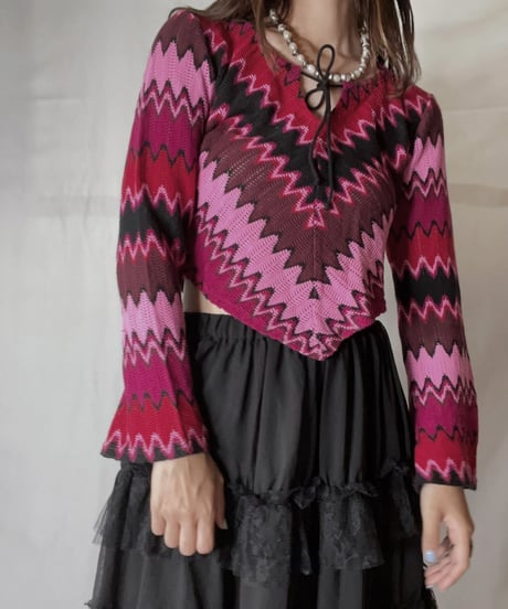 【USED】  Crochet Knit L/S Top⑥/211014-045