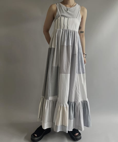 【RE;CIRCLE】 RE Patchwork Strip Shirt One-Piece / 230713-001