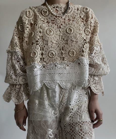 【RE;CIRCLE】 RE Crochet Lace Patchwork Tops / 220427-024