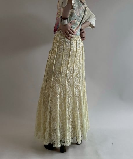 【USED】 Lace Pattern Pleats Skirt/ 250621-014