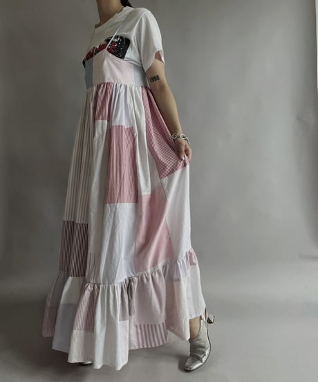 【RE;CIRCLE】 RE Patchwork Strip Shirt One-Piece / 230608-014