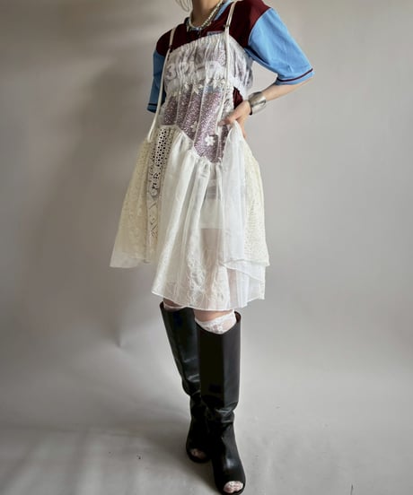 【RE;CIRCLE】RE Crochet Lace Patch work Camisole One-Piece Middle/250731-003