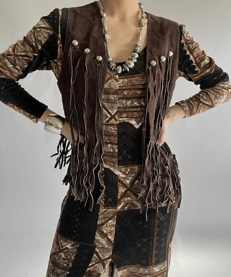 【USED】  Suede Fringe Vest /241214-009