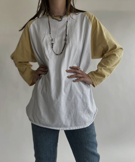 【USED】 Raglan T-shirt Yellow-white / 220618-003