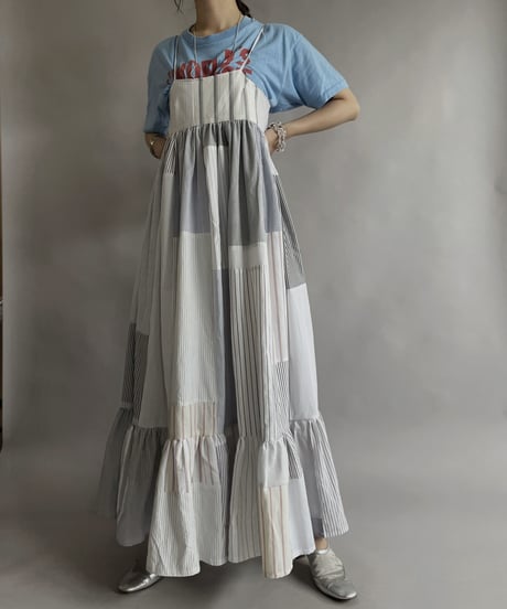【RE;CIRCLE】 RE Patchwork Strip Shirt One-Piece / 230608-011