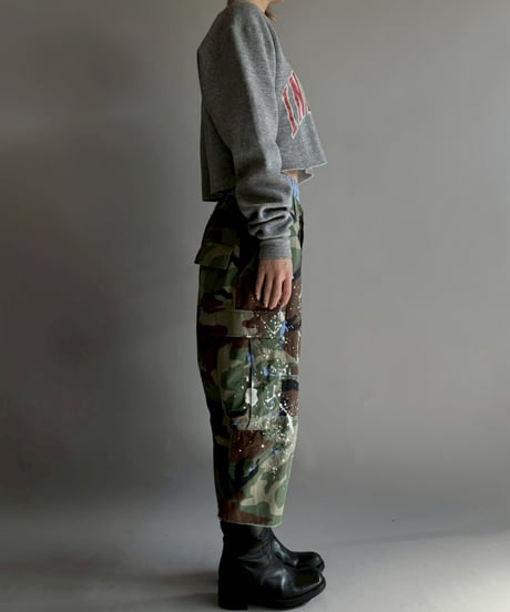 【USED】 Military Camouflage Painted Cut off Shorts / 251108-016