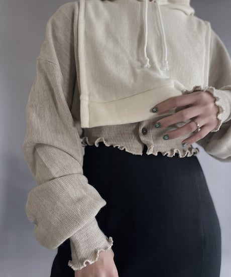 【RE;CIRCLE】 RE Acrylic Knit Cardigan + Hoodie White × Beige / 230220-012