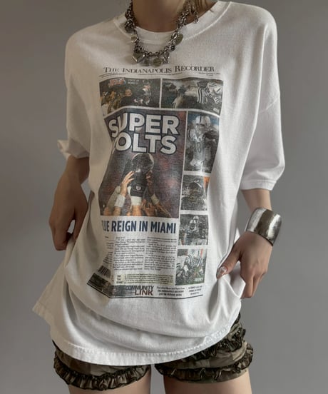 【USED】 07's Hanes American Football Newspaper T-Shirt / 260607-026