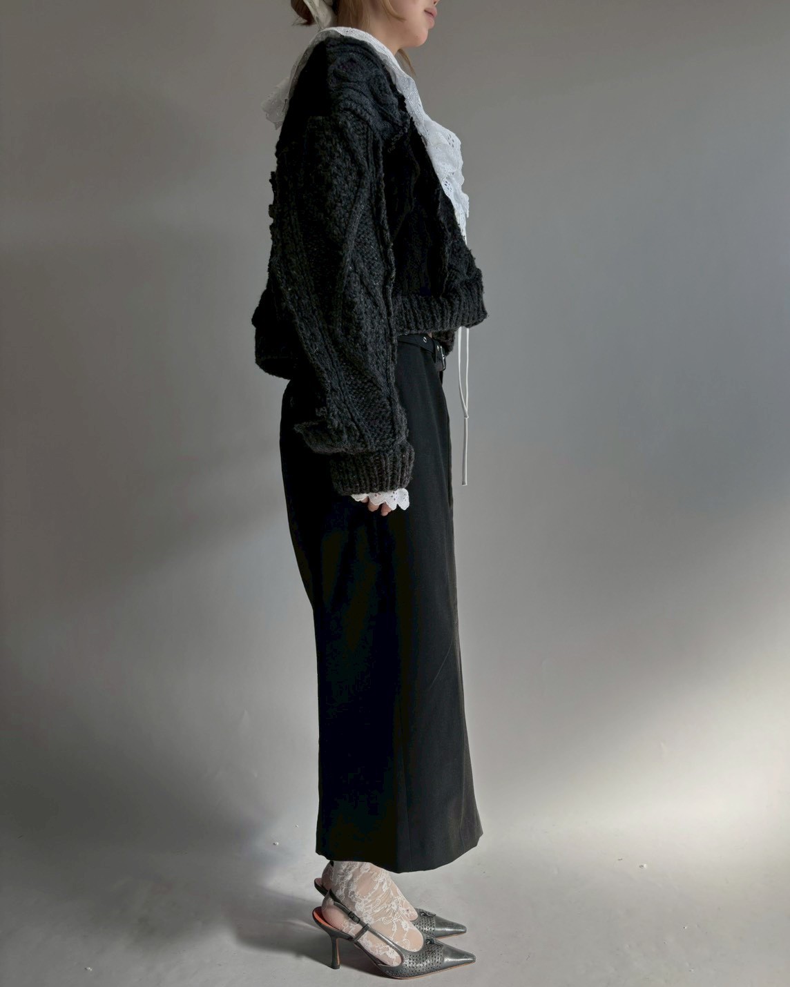 RE;CIRCLE】 RE Aran Knit Patchwork Lace Collar