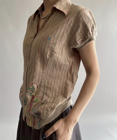 【USED】 Cop.Copine Stripe Zip H/S Top  /251014-001