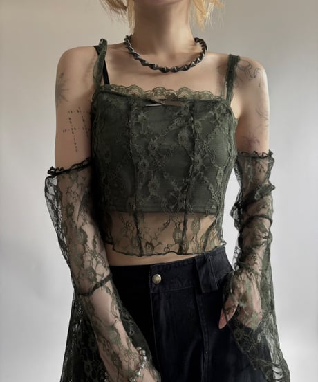 【USED】 Lace Pattern Flare Sleeve Cami Top  / 250531-009