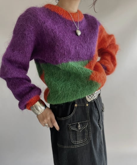 【USED】 Crazy Patterned Mohair Knit Top 231209-006