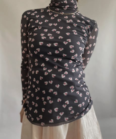 【USED】 Flower Pattern Poly Top / 230408-004
