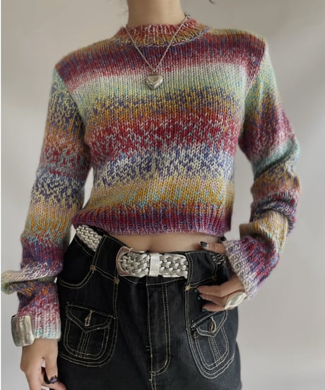 【USED】 Patterned  Short Knit Top 231209-007
