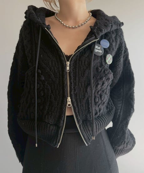 【RE;CIRCLE】 RE Aran Knit Double Zip-up Parka / Black / 251030-005