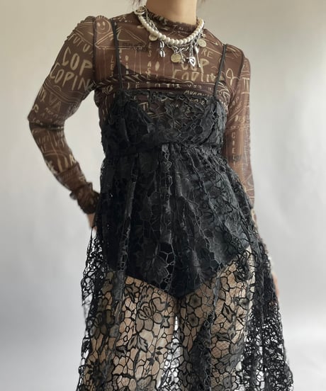 【USED】 Dead Stock Lace Patterned Camisole Long One-Piece /240914-027