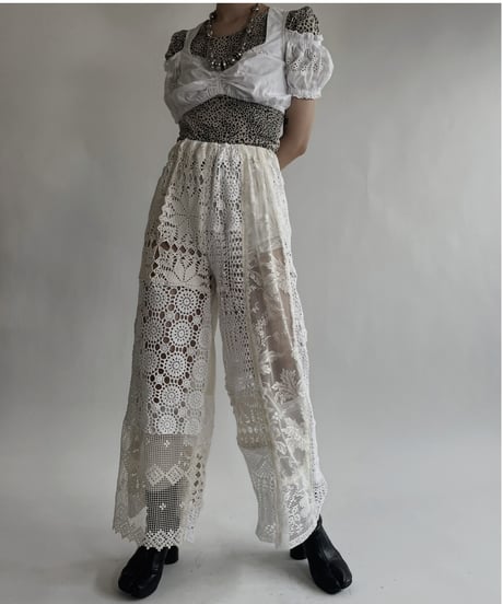 【RE;CIRCLE】 RE Crochet Lace Patchwork Pants / 220526-021