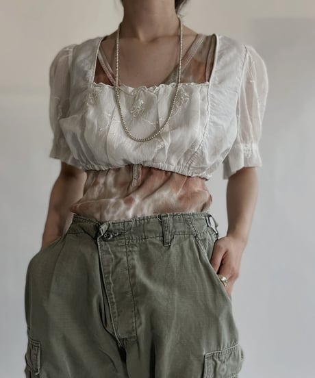 【USED】 White Cotton Short Sleeved Top / 220528-001