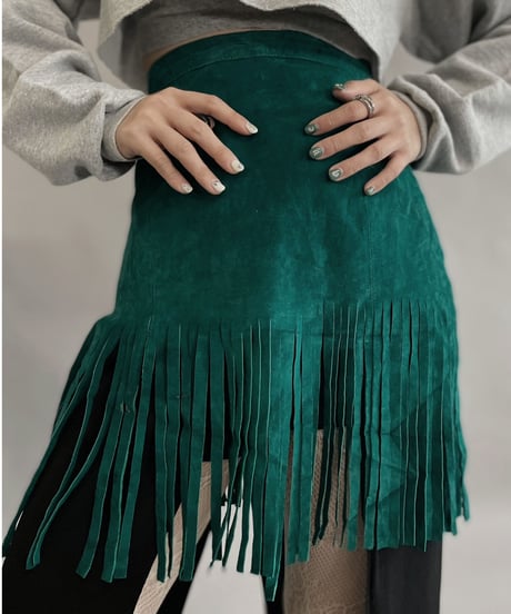 【USED】 Leather Skirt Green / 230304-018
