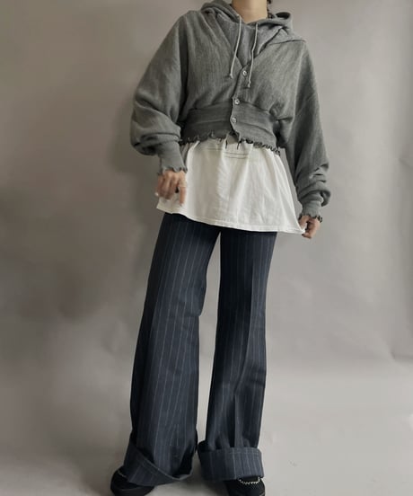 【RE;CIRCLE】 RE Acrylic Knit Cardigan + Hoodie Gray / 230220-008