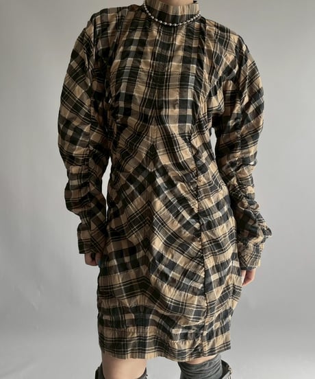【USED】 GANNI Check Rushed Sleeve One-Piece /251122-006