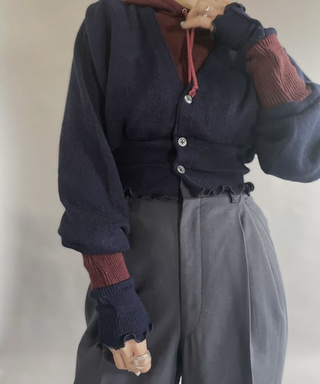 【RE;CIRCLE】 RE Acrylic Knit Cardigan + Hoodie Navy × Blue / 230220-015