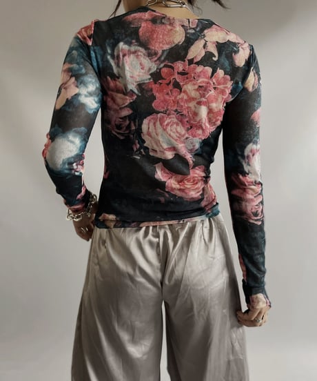 【USED】  L/S Flower Patterned Power net  top / 230916-045