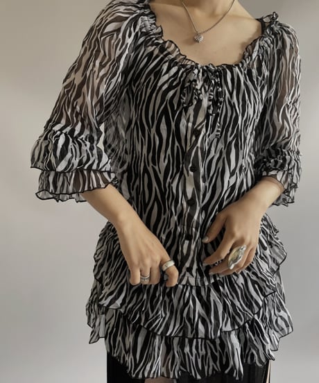 【USED】 Zebra Patterned Sheer Top/ 230902-023