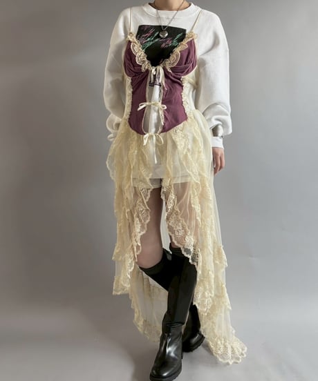 【USED】 MADE in USA Organza lace camisole One-Piece  /250927-002