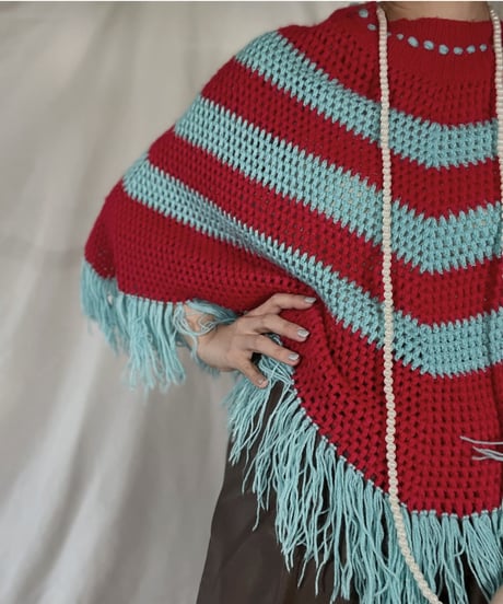 【USED】   Stripe Pattered Knit Poncho/211216-033