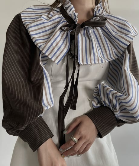 【RE;CIRCLE】 RE Striped Shirt Detachable Collar + Bolero / 220609-009