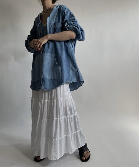 【USED】 White Cotton Long Skirt / 220423-018