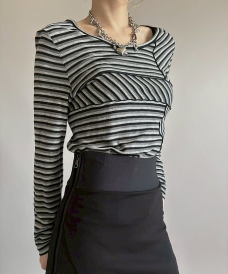 【USED】 SONIA RYKIEL Border Pattern Top/ 260228-012