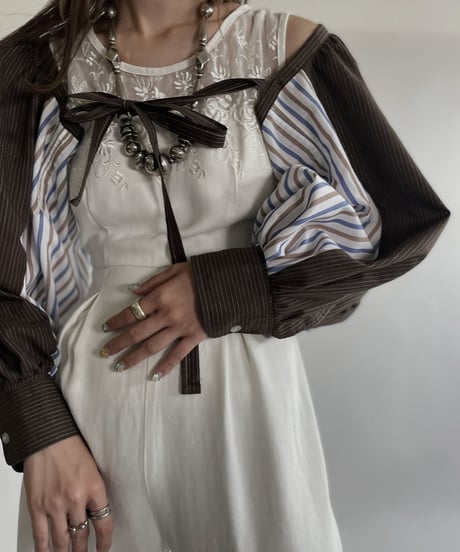 【RE;CIRCLE】 RE Striped Shirt Detachable Collar + Bolero / 220609-009