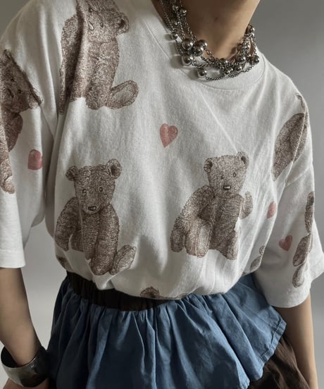 【USED】 Made in USA 90's Bear Patterned T-Shirt /240720-001