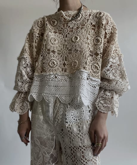【RE;CIRCLE】 RE Crochet Lace Patchwork Tops / 220427-024