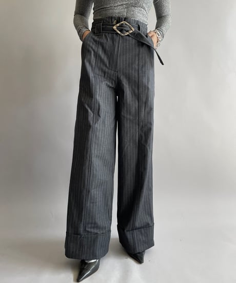 【USED】 Dead Stock GANNI Stripe Patterned Slacks Pants / 241006-022
