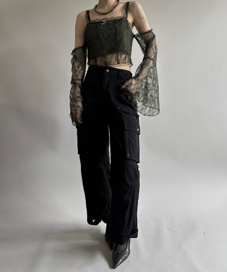 【USED】 Lace Pattern Flare Sleeve Cami Top  / 250531-009