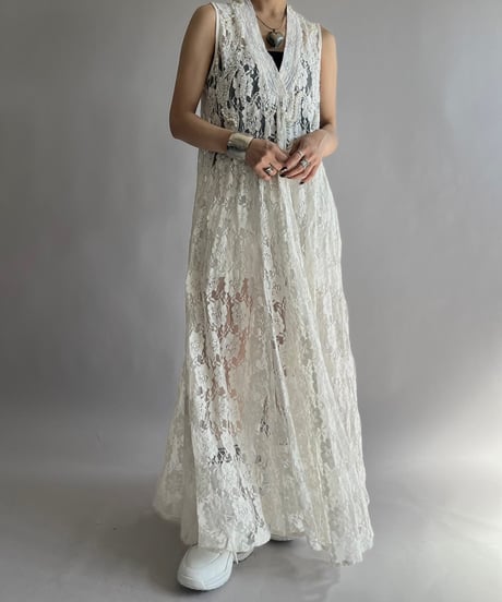 【USED】 Lace Patterned Lame Long One-Piece/241019-017