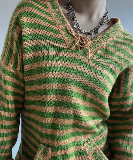 【USED】 ALPACA 100% Stripe knit Top /250111-007